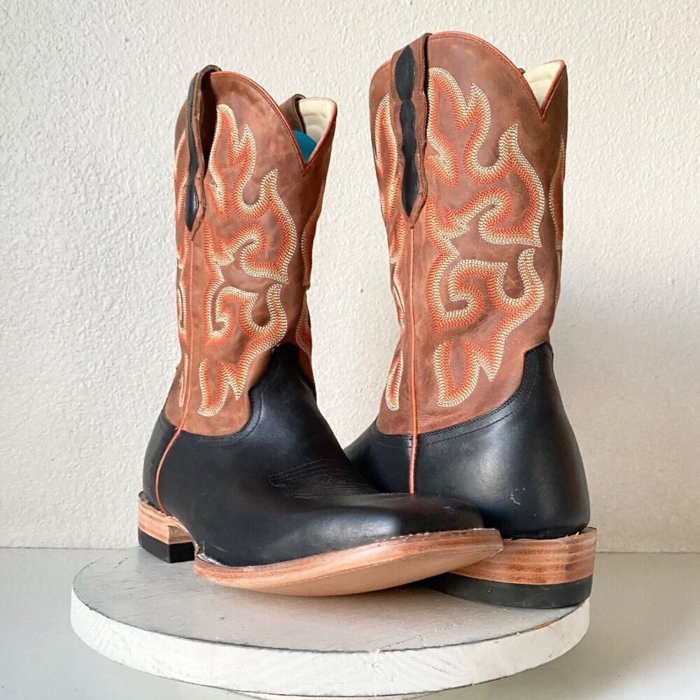 Lane Capitan LUBBOCK Mens Black Cowboy Boots 10 D Western Square Toe Brown Top